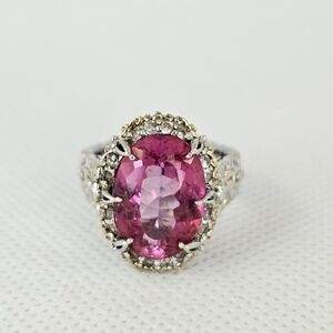 Natural Pink Topaz in Palladium Sterling Silver & Vermeil Ring Sz 6!